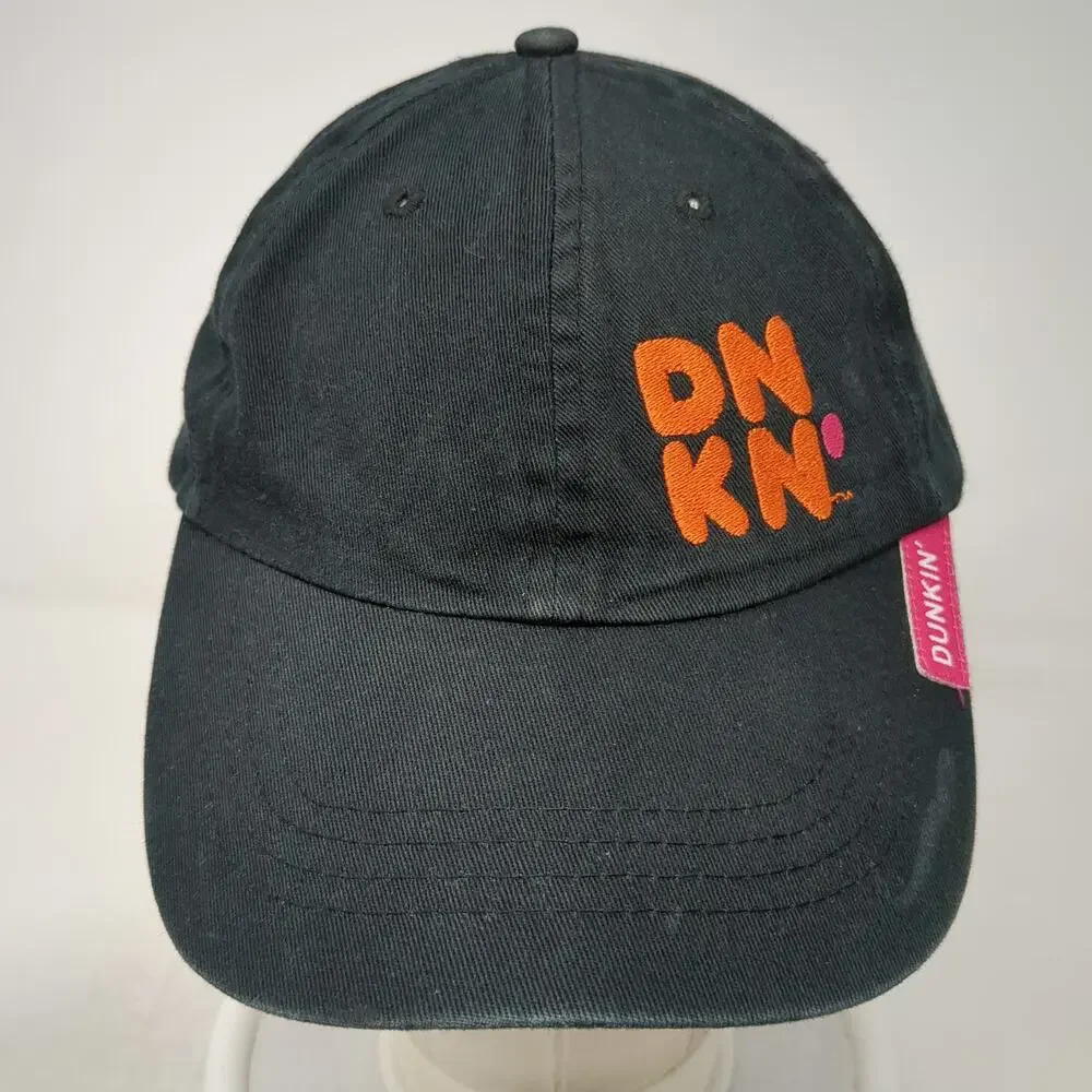 Dunkin' Baseball Cap Black One Size Strapback DNKN Logo Embroidered Brim Tag Hat